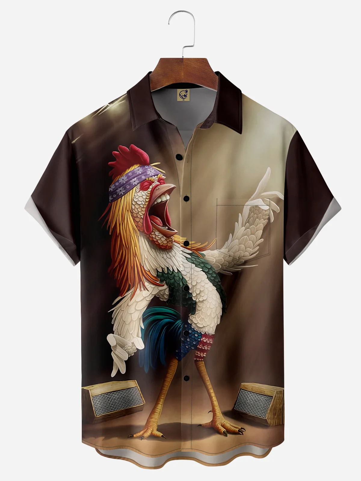 Rhyvra Rooster Chest Pocket Short Sleeves Casual Shirts