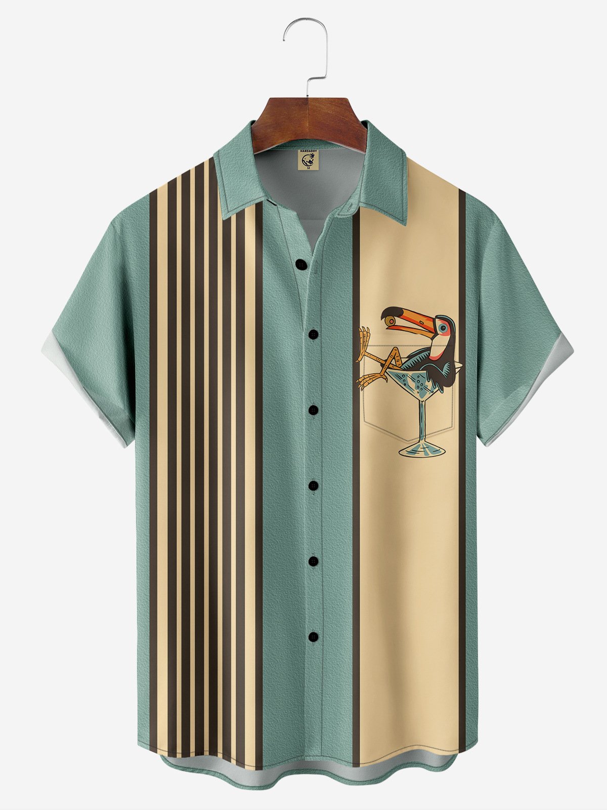 Rhyvra X Artist Funny Button Down Shirts Animal Toucans Chest Pocket Short Sleeve Vintage Bowling Shirt