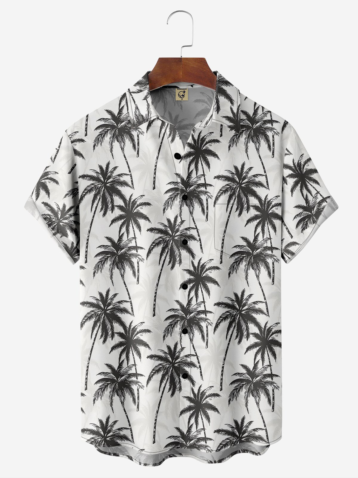 Rhyvra Coconut Tree Chest Pocket Short Sleeve Hawaiian Shirt