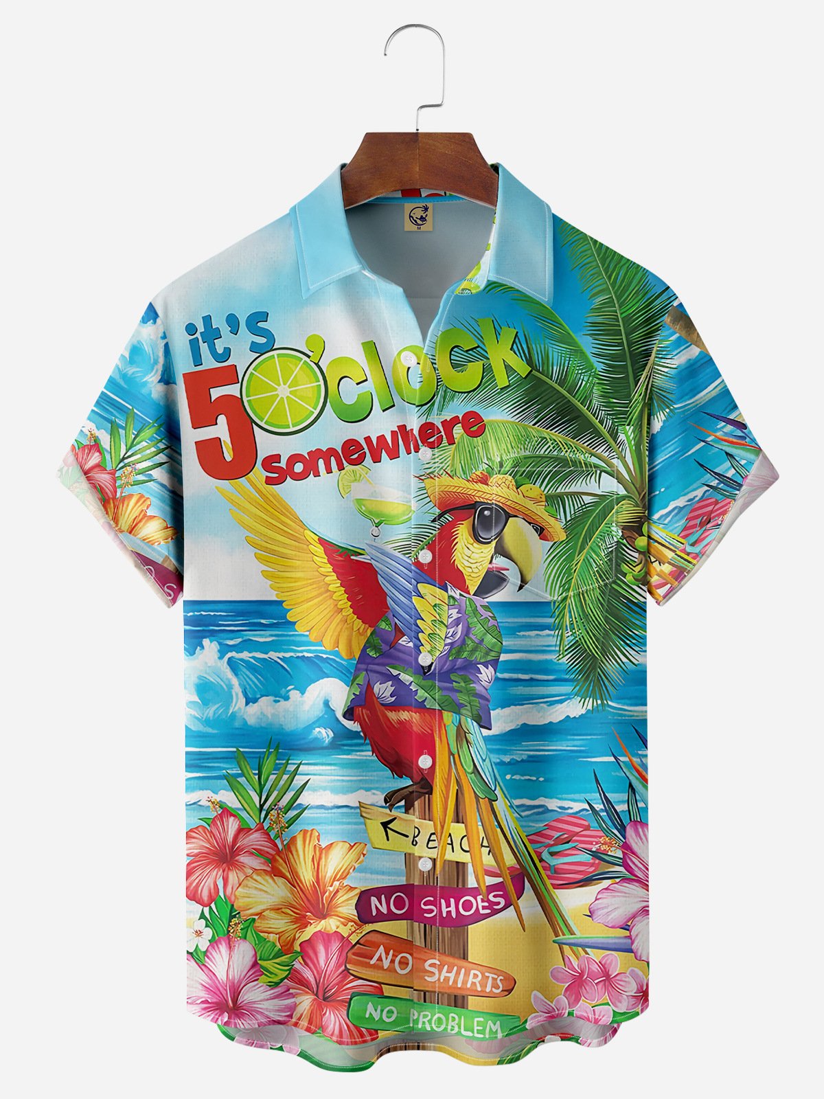 Rhyvra Hardaddy Party Shirts It's 5 O'Clock Somewhere Parrot Chest Pocket Short Sleeve Hawaiian Shirt