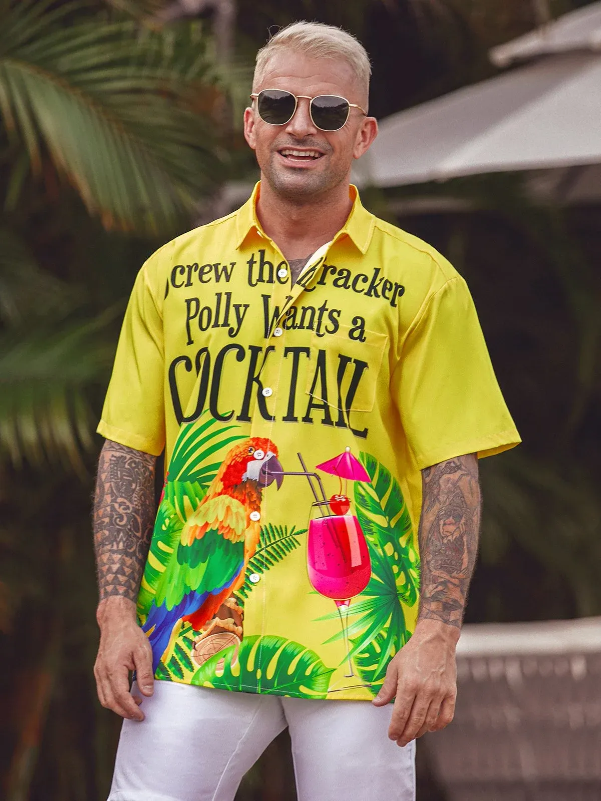 Rhyvra Parrot Chest Pocket Short Sleeve Hawaiian Shirt