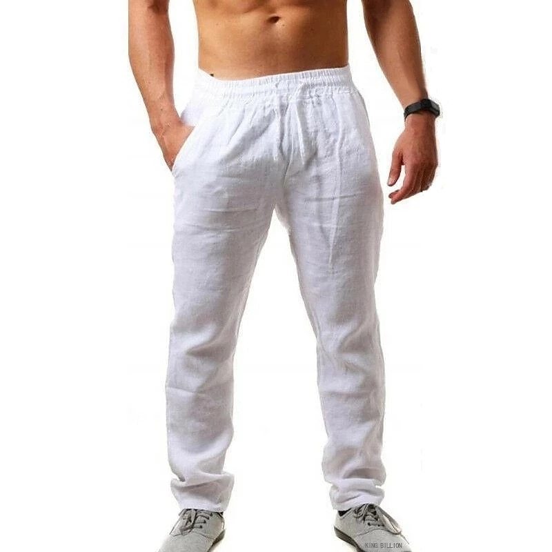 Men's Linen Pants Trousers Beach Pants Pocket Drawstring Elastic Waistband Plain Comfort Breathable Daily Stylish Hip Hop White Black Sky Blue Micro-elastic