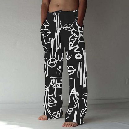Men's Trousers Summer Pants Beach Pants Elastic Drawstring Design Front Pocket Straight Leg Graphic Prints Graffiti Comfort Soft Casual Daily Fashion Designer Black White