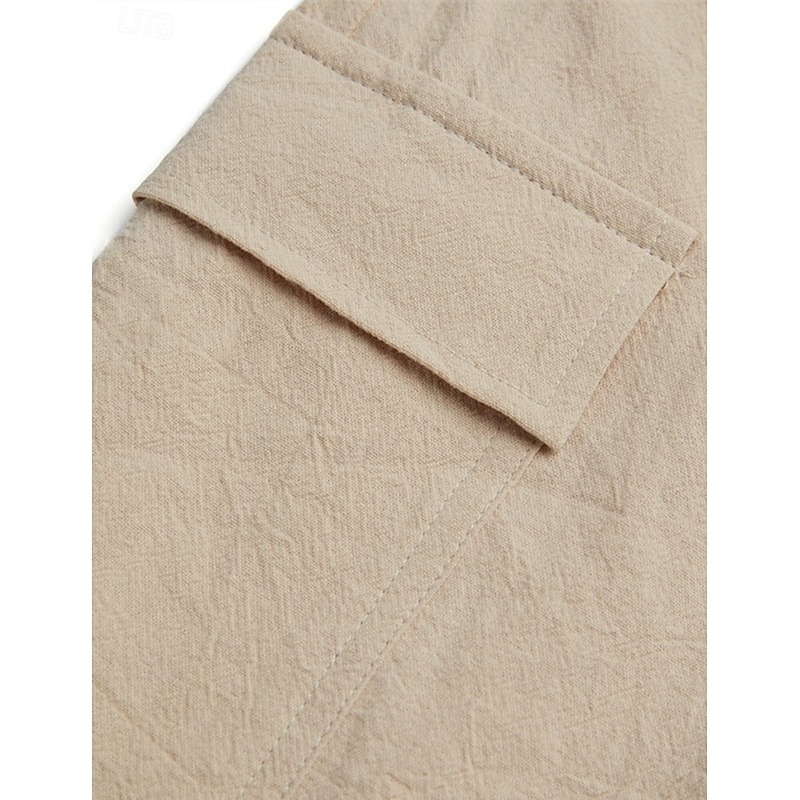 Men's Shorts Linen Shorts Summer Shorts Beach Shorts Drawstring Elastic Waist Multi Pocket Plain Knee Length Outdoor Beach Hawaiian Casual Black Inelastic