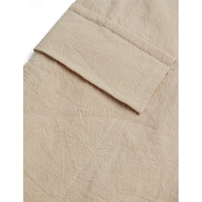 Men's Shorts Linen Shorts Summer Shorts Beach Shorts Drawstring Elastic Waist Multi Pocket Plain Knee Length Outdoor Beach Hawaiian Casual Black Inelastic