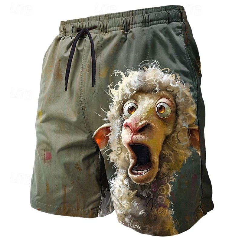 Men's Sheep Funny Ugly Animals Swimming Trunks Board Shorts Shorts Mid Waist Streetwear Hawaiian Casual Daily Holiday Pocket Drawstring Elastic Waist Designer Clothing Apparel