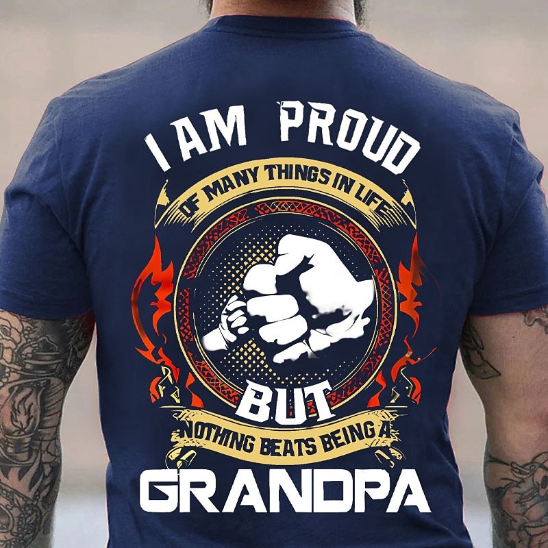 Men's Graphic Letter Hand T shirt Back Print T Shirt Grandpa T Shirt Short Sleeve T shirt 3D Print Crew Neck Shirt Vintage Fashion Designer Outdoor Daily Sports Black Red Navy Blue Spring & Summer