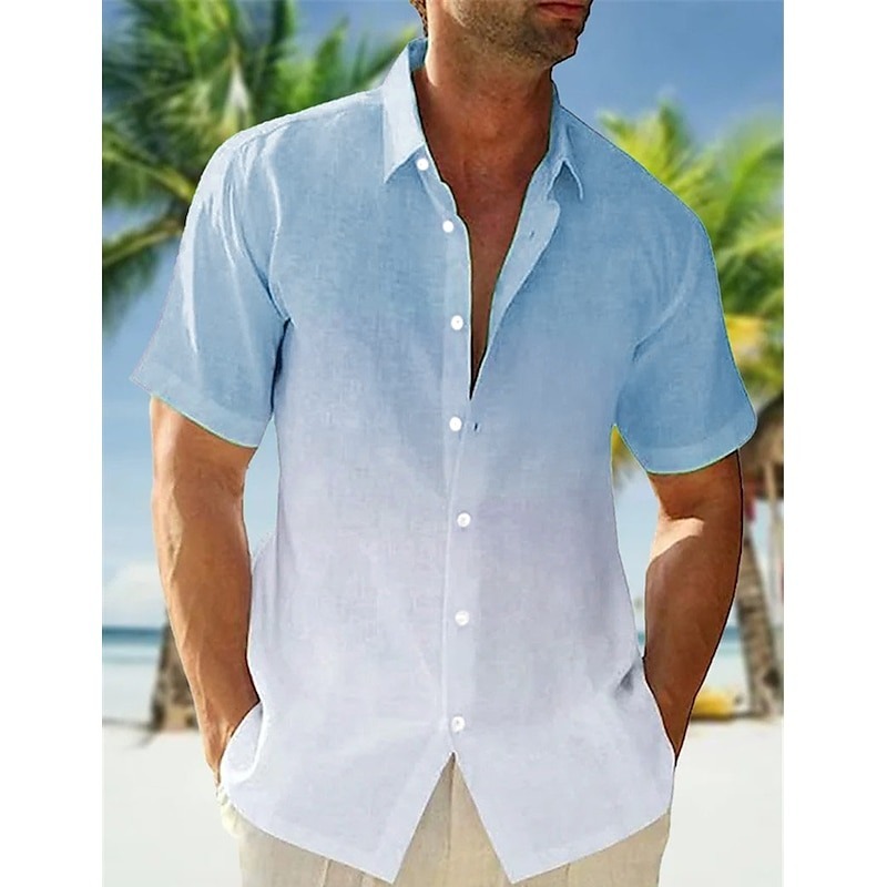 Men's Shirt Summer Shirt Beach Wear Button Up Shirt Casual Shirt Pink Navy Blue Blue Orange Green Short Sleeve Gradient Lapel Casual Daily Clothing Apparel Fashion Comfortable
