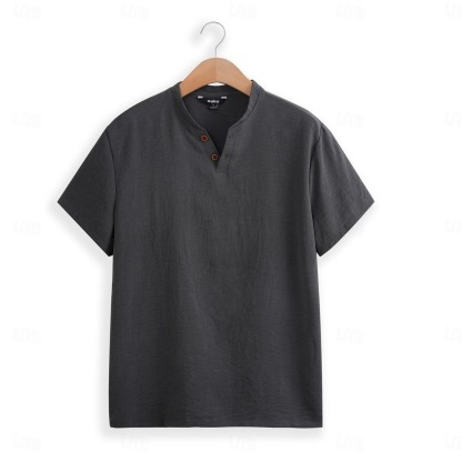 Men's Henley Shirt Tee Top Plain V Neck Street Vacation Short Sleeves Clothing Apparel Fashion Designer Basic