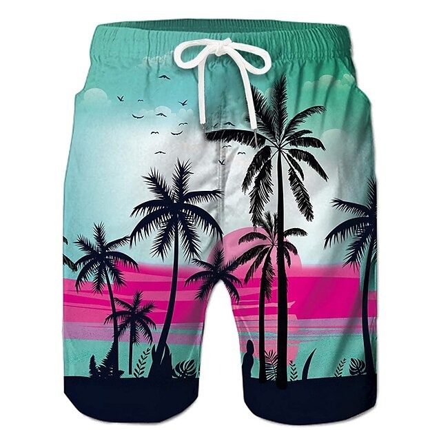 Men's Coconut Tree Board Shorts Swim Shorts Swim Trunks Mid Waist Hawaiian Boho Casual Daily Holiday Drawstring with Mesh lining Elastic Waist Designer Clothing Apparel