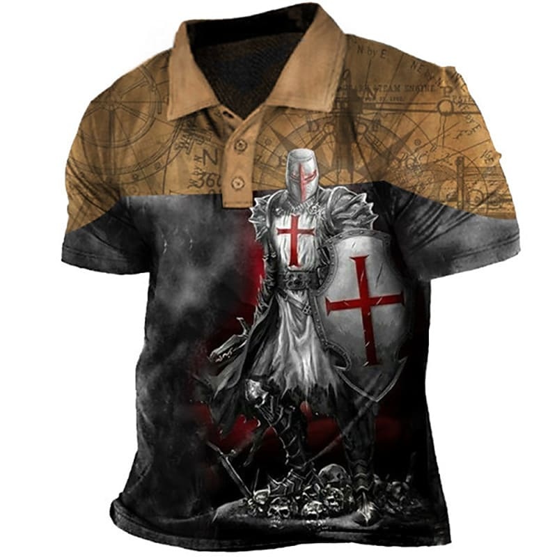 Men's 3D Print Soldier Daily Button-Down Short Sleeve T-shirt