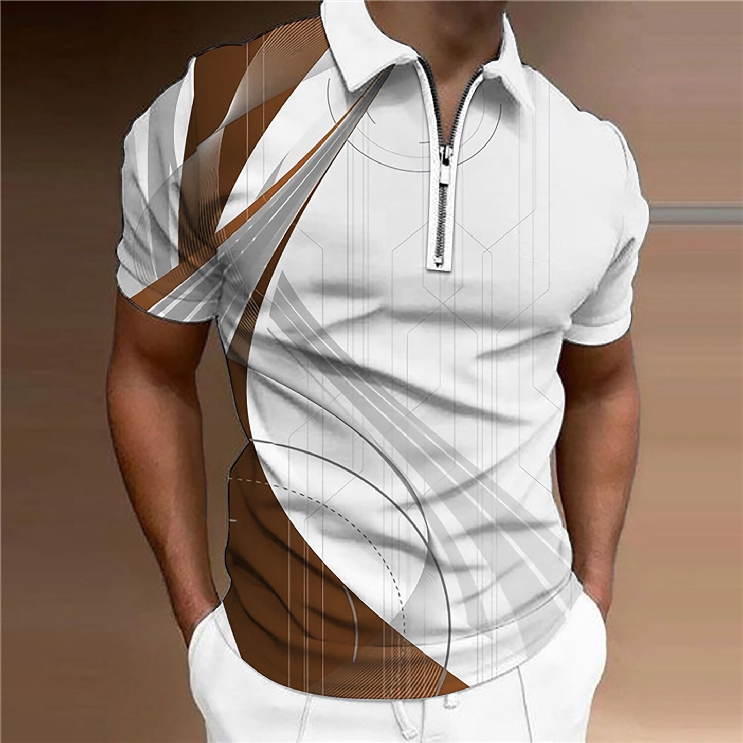 Men's Golf Shirt Short Sleeve 3D Print Casual Zipper Print Tops