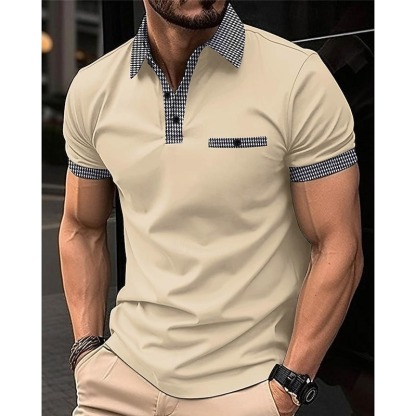 Men's Golf Shirt Golf Polo Work Casual Lapel Short Sleeve Basic Modern Color Block Houndstooth Patchwork Spring & Summer Regular Fit Black White Red Navy Blue Blue Beige Golf Shirt
