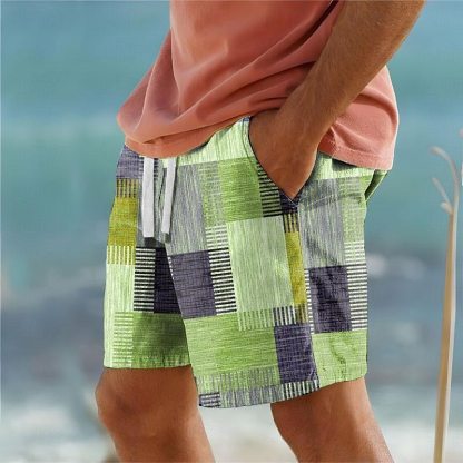 Men's Color Block Patchwork Geometry Swimming Trunks Board Shorts Swim Shorts Mid Waist Vacation Hawaiian Holiday Vacation Holiday Beach Drawstring with Mesh lining Elastic Waist Designer Clothing