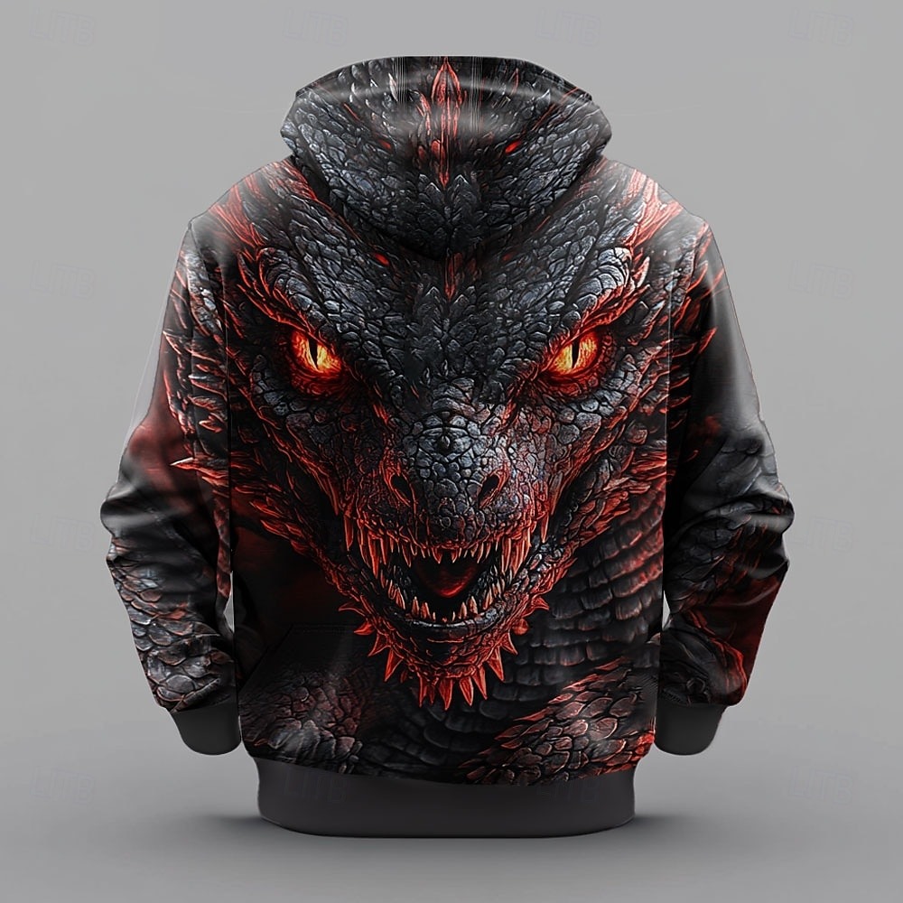 Men's Dragon Hoodies Sweatshirt Outerwear Long Sleeve Hooded Sweatshirt Crew Neck Fashion 3D Print Party Holiday Streetwear Black Blue Drawstring Fall Winter Designer