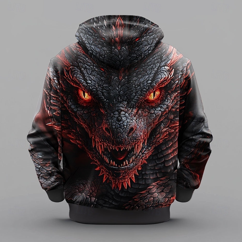 Men's Dragon Hoodies Sweatshirt Outerwear Long Sleeve Hooded Sweatshirt Crew Neck Fashion 3D Print Party Holiday Streetwear Black Blue Drawstring Fall Winter Designer
