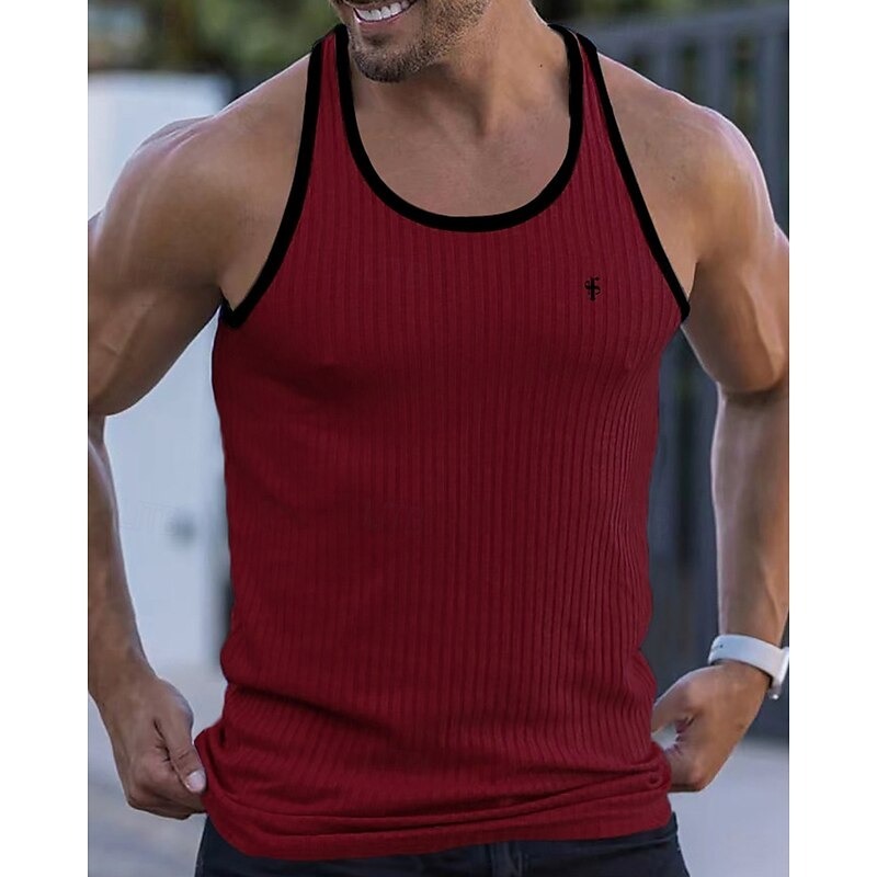 Men's Tank Top Vest Top Undershirt Sleeveless Shirt Sleeveless Crew Neck Summer Color Block Pit Strip Fashion Designer Basic Quick Dry Vacation Street Going out Black White Wine Top Tee for Men