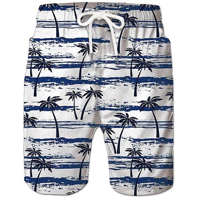 Men's Coconut Tree Board Shorts Swim Shorts Swim Trunks Mid Waist Hawaiian Boho Casual Daily Holiday Drawstring with Mesh lining Elastic Waist Designer Clothing Apparel
