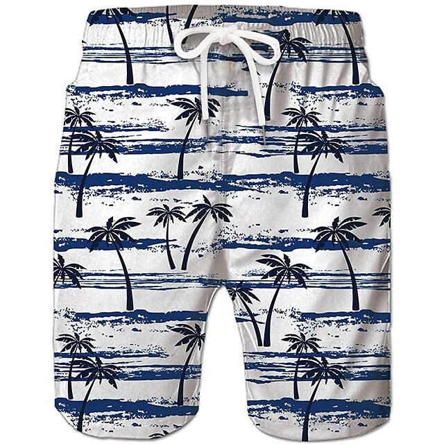 Men's Coconut Tree Board Shorts Swim Shorts Swim Trunks Mid Waist Hawaiian Boho Casual Daily Holiday Drawstring with Mesh lining Elastic Waist Designer Clothing Apparel