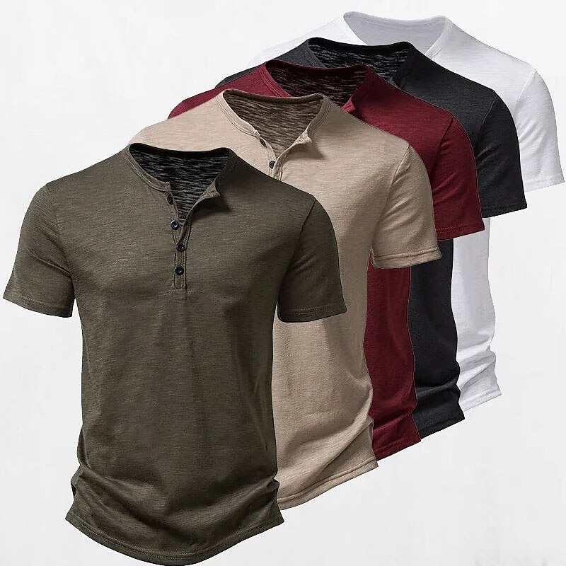 Men's T shirt Tee Henley Shirt Tee Top Plain Henley Street Vacation Short Sleeves Button Clothing Apparel Designer Basic Modern Contemporary