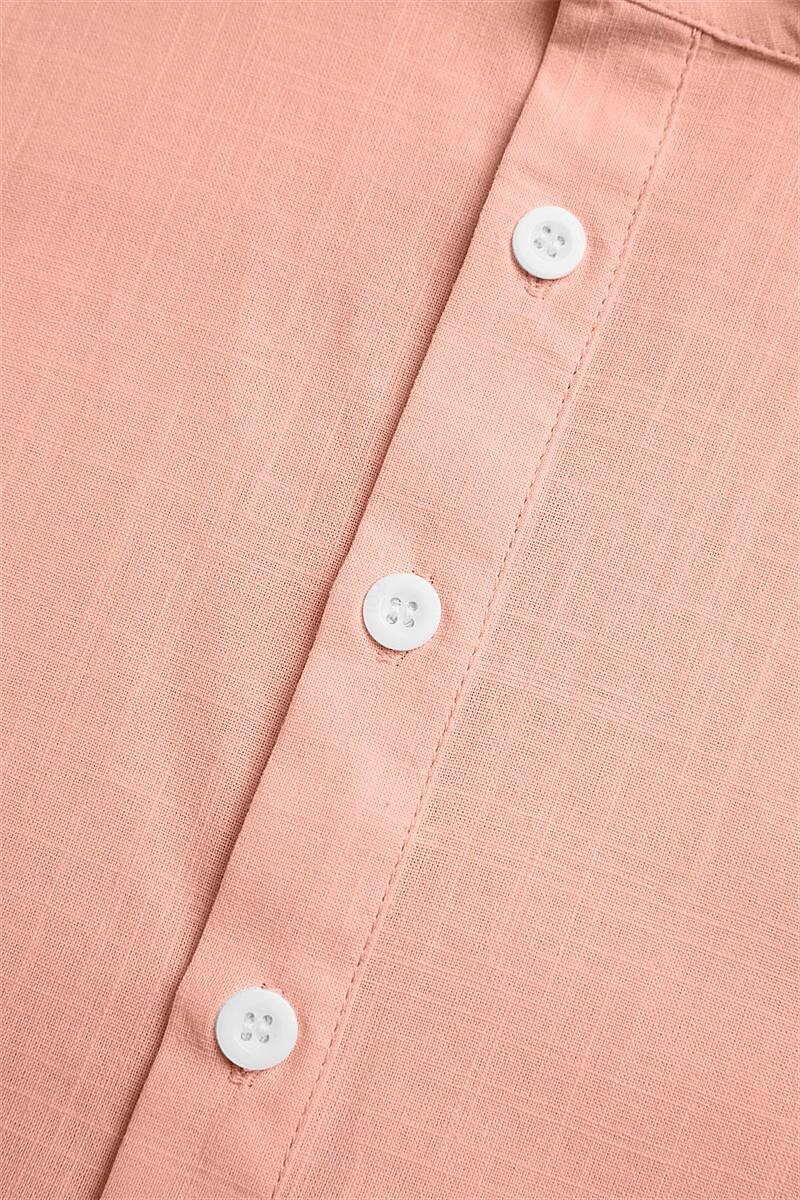 Men's Shirt Linen Shirt Band Collar Shirt Popover Shirt Summer Shirt Beach Wear Plain Casual Daily Black White Pink Green Short Sleeve Henley Summer Clothing Apparel