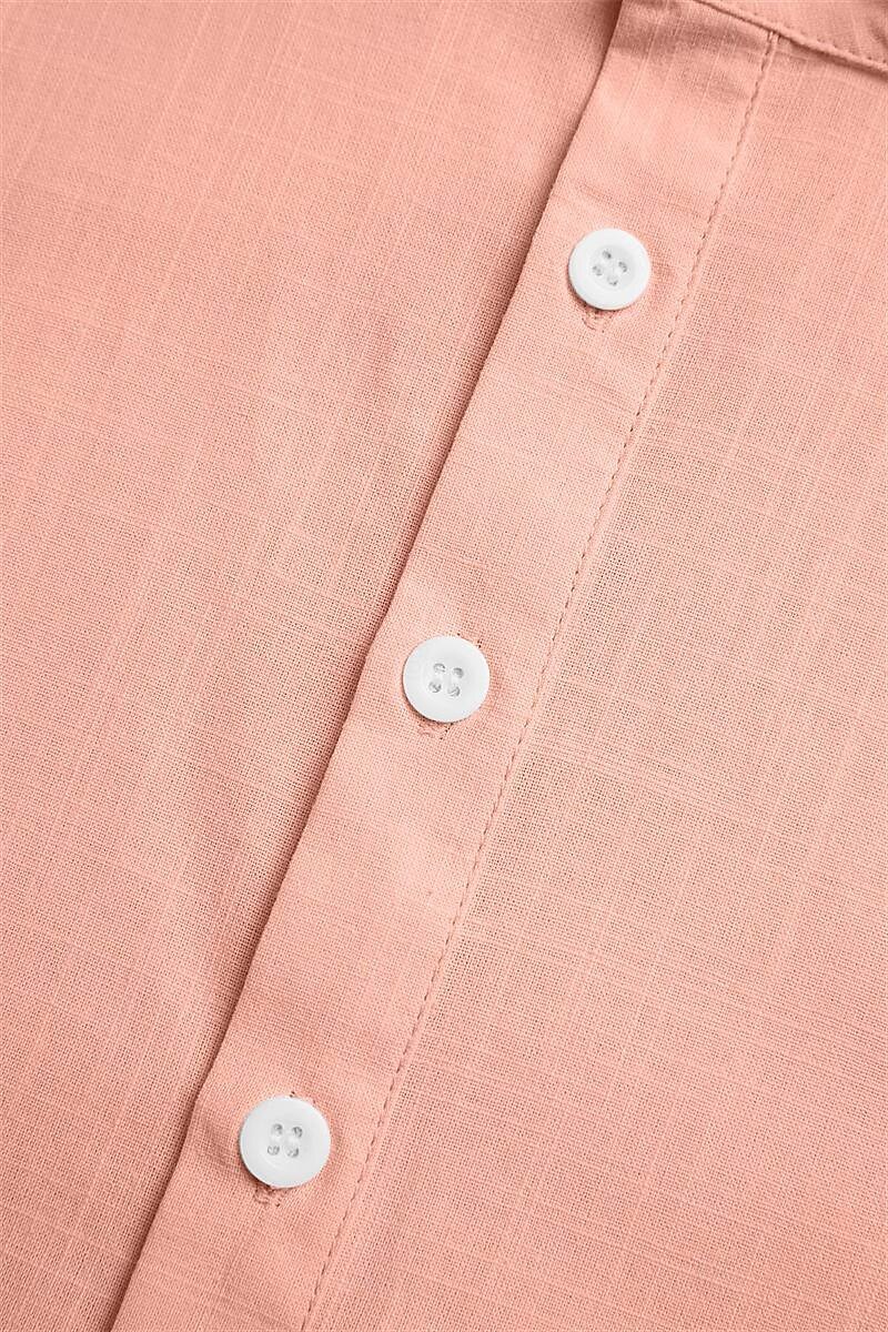 Men's Shirt Linen Shirt Band Collar Shirt Popover Shirt Summer Shirt Beach Wear Plain Casual Daily Black White Pink Green Short Sleeve Henley Summer Clothing Apparel