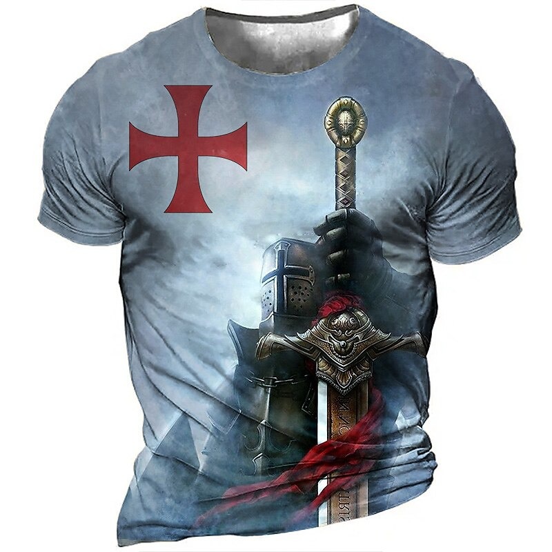 Men's Unisex Templar Cross Graphic Prints Soldier T shirt Distressed T Shirt Short Sleeve T shirt 3D Print Crew Neck Shirt Sports Designer Casual Outdoor Street Daily Light Yellow Black Yellow Summer