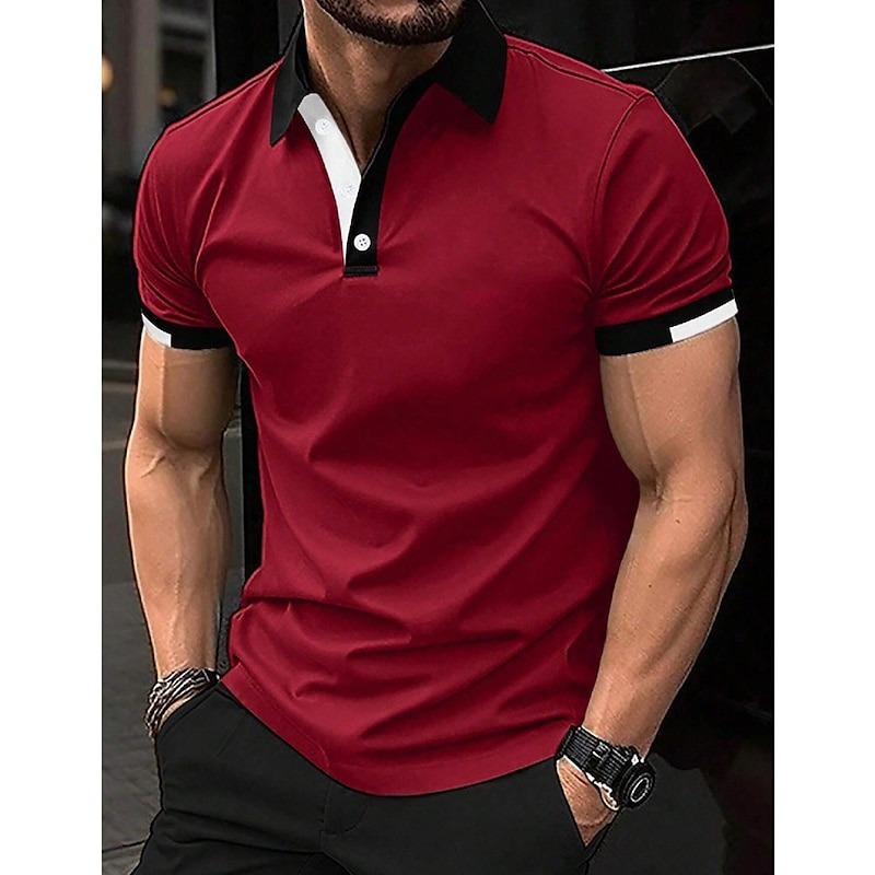Men's Sport Polo Golf Shirt Casual Sports Tops Ribbed Polo Collar Short Sleeve Fashion Basic Solid Color Patchwork Summer Regular Fit Black White Red Blue Green Sport Polo