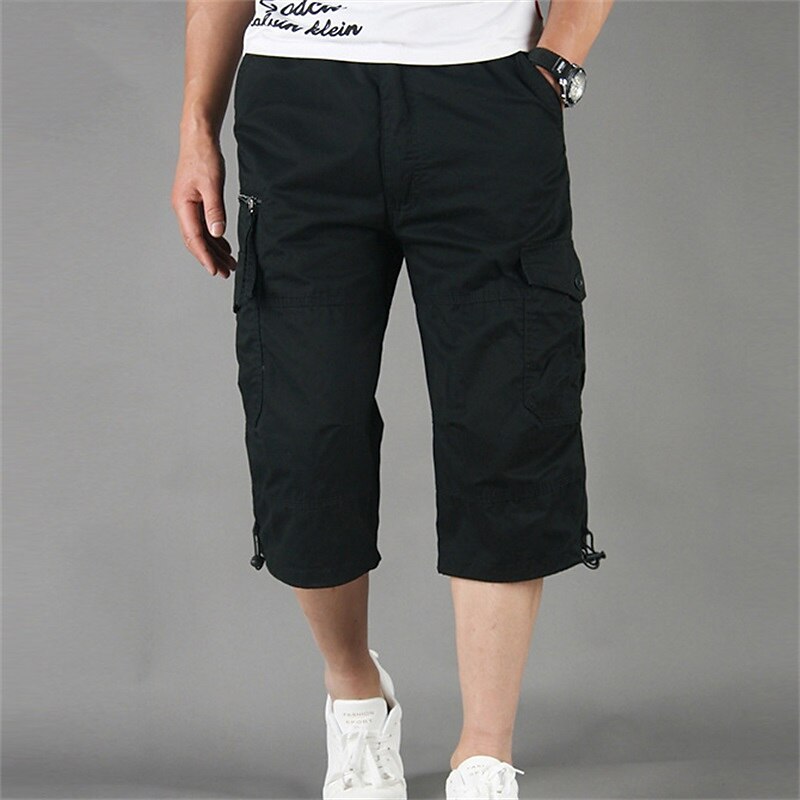 Men's Cargo Pants Cargo Trousers Work Pants Crop Multi Pocket Plain Camouflage Comfort Breathable Calf-Length Casual Daily Streetwear Cotton Blend Sports Fashion turmeric Black Micro-elastic