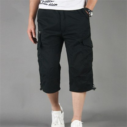 Men's Cargo Pants Cargo Trousers Work Pants Crop Multi Pocket Plain Camouflage Comfort Breathable Calf-Length Casual Daily Streetwear Cotton Blend Sports Fashion turmeric Black Micro-elastic