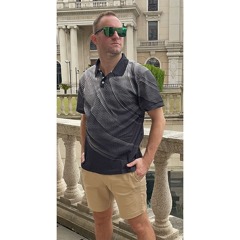 Men's Geometric Waffle Polo Shirts Golf Shirt Short Sleeve Polo Shirts Collared Shirts Business Casual Vacation Wear Formal Wear Festival Wear Buttons 3D Print Black White Yellow