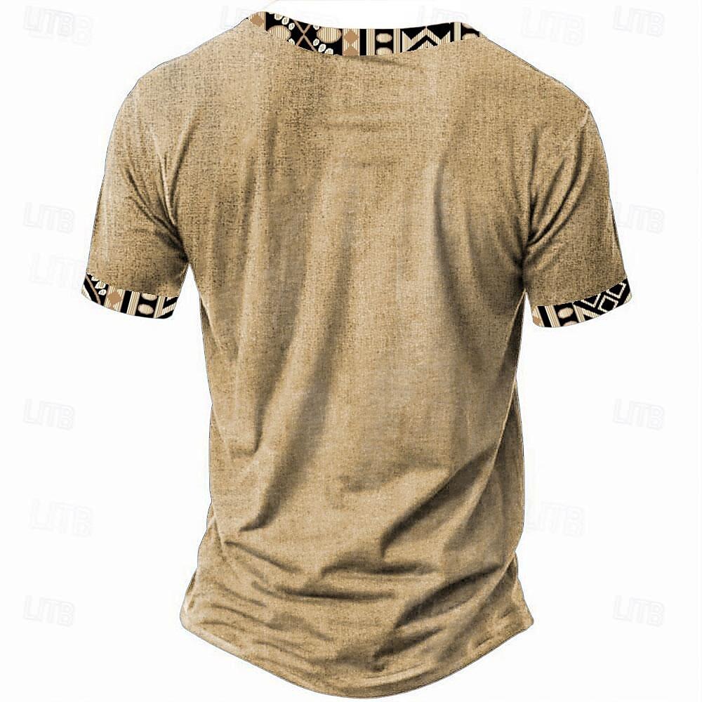 Tribal Bandana Print Designer Ethnic Men's 3D Print T shirt Tee Henley Shirt Casual Daily T shirt Yellow Brown Green Short Sleeve Standing Collar Shirt Summer Spring Clothing Apparel S M L XL XXL 3XL