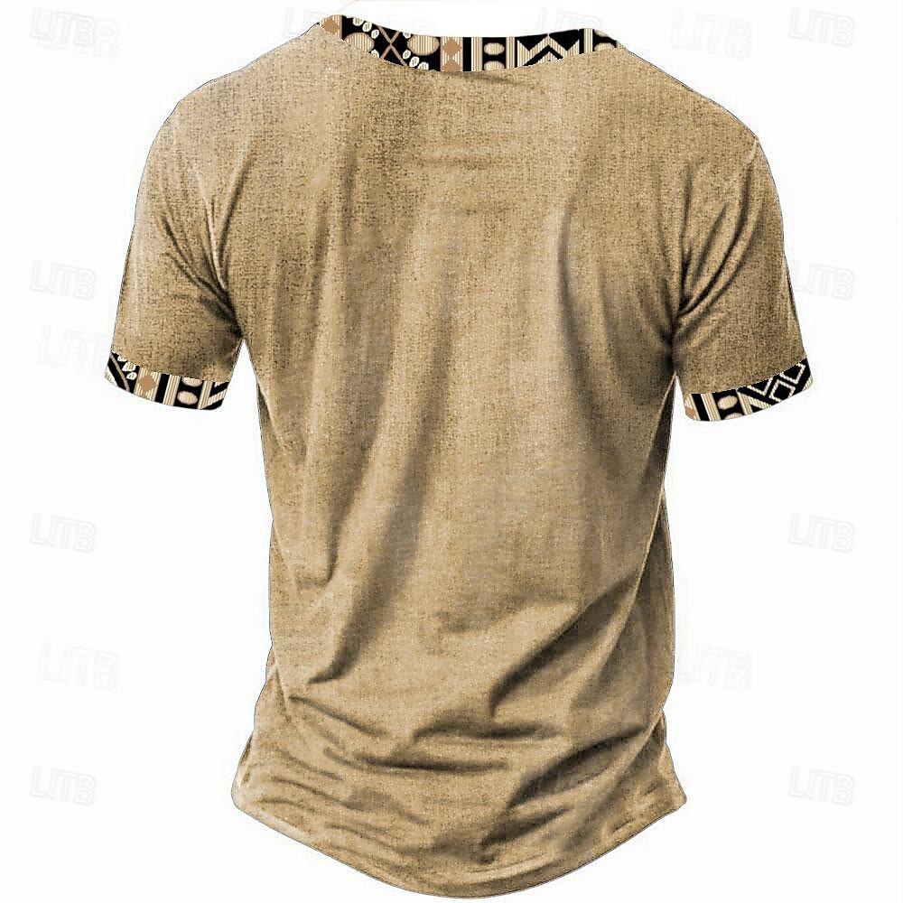 Tribal Bandana Print Designer Ethnic Men's 3D Print T shirt Tee Henley Shirt Casual Daily T shirt Yellow Brown Green Short Sleeve Standing Collar Shirt Summer Spring Clothing Apparel S M L XL XXL 3XL