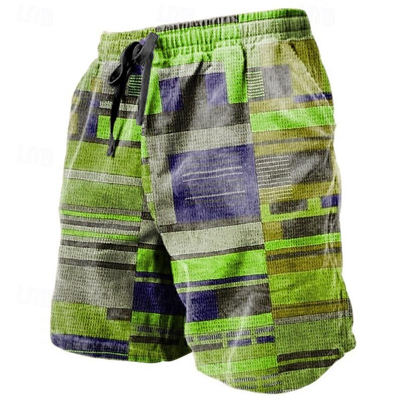 Men's Graphic Color Block Stripe Shorts Summer Shorts Beach Shorts Mid Waist Streetwear Hawaiian Designer Casual Daily Holiday Drawstring Elastic Waist 3D Print Designer Clothing Apparel