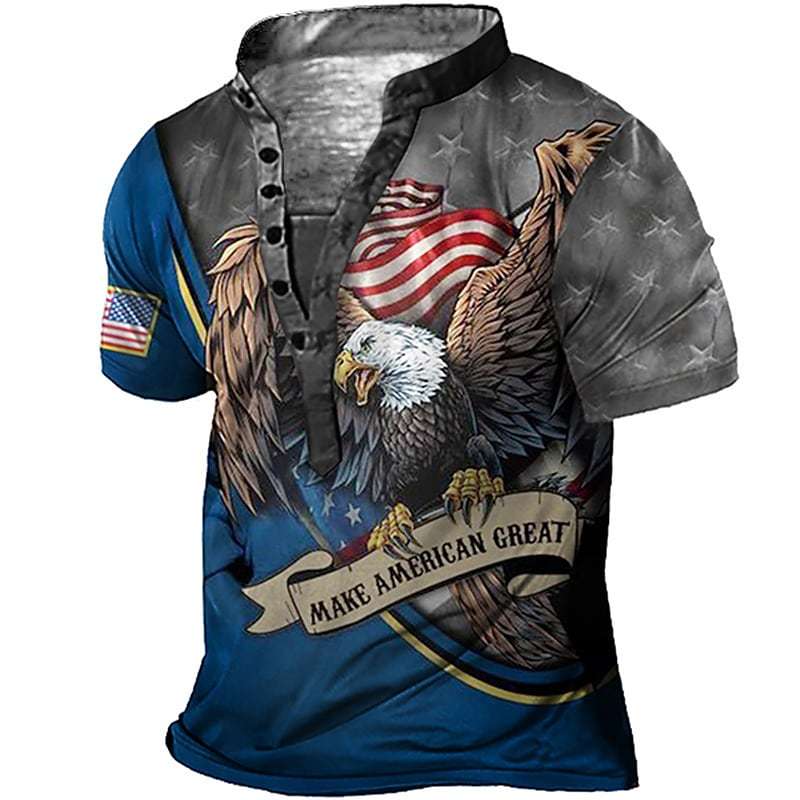 Men's Henley T-shirt 3D Print Graphic Eagle Casual Tops