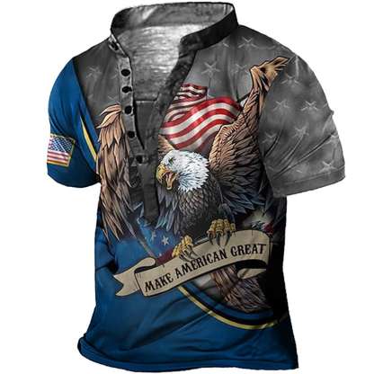 Men's Henley T-shirt 3D Print Graphic Eagle Casual Tops