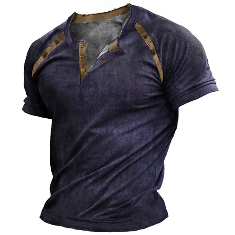 Men's Henley T-shirt Graphic Casual Button-Down Tops