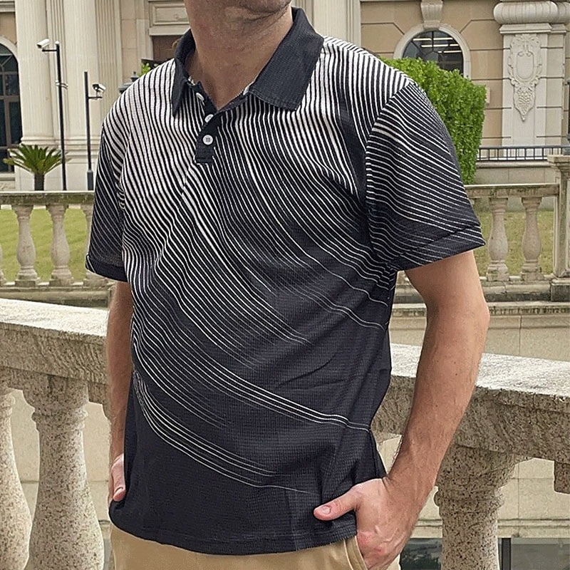 Men's Geometric Waffle Polo Shirts Golf Shirt Short Sleeve Polo Shirts Collared Shirts Business Casual Vacation Wear Formal Wear Festival Wear Buttons 3D Print Black White Yellow