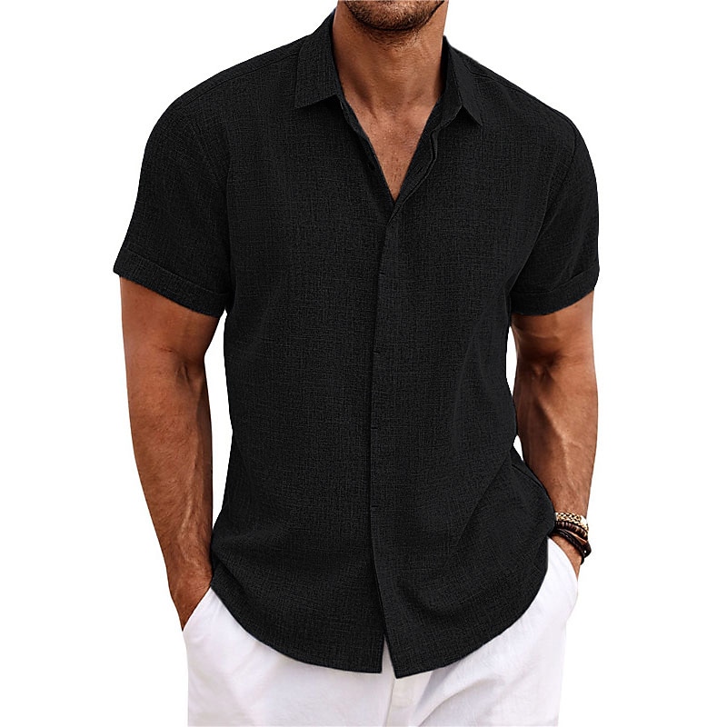 Men's Shirt Linen Shirt Summer Shirt Casual Shirt Beach Shirt Button Down Shirt Plain Casual Daily Black White Pink Blue Short Sleeve Collar Summer Clothing Apparel