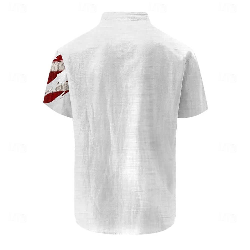 American Independence Day Men's American Flag National Flag Button Up Shirt Short Sleeve Hawaiian Casual Resort Outdoor Casual Holiday Summer Spring Turndown Print White