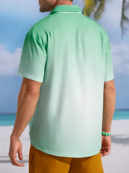 Rhyvra Hawaiian Button Up Shirt for Men Green St. Patrick's Day Lucky Clover Regular Fit Short Sleeve Shirt St Paddy's Day Shirt