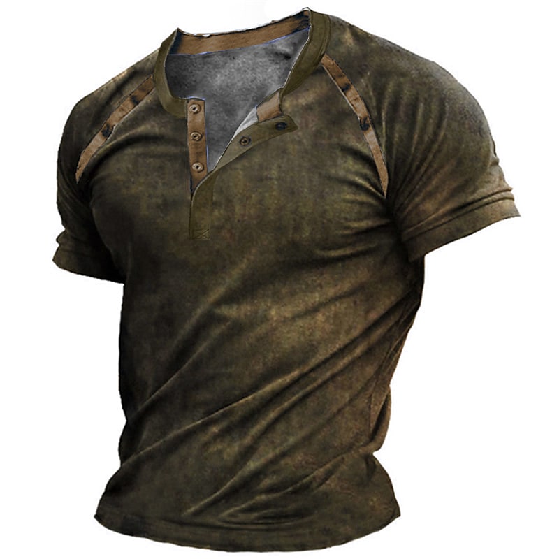 Men's Henley T-shirt Graphic Casual Button-Down Tops