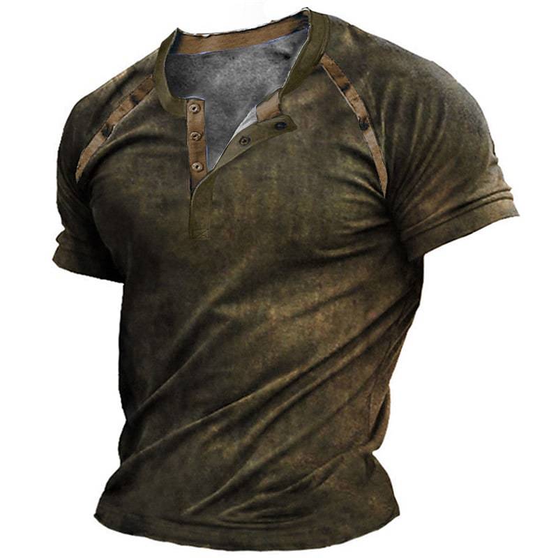 Men's Henley T-shirt Graphic Casual Button-Down Tops
