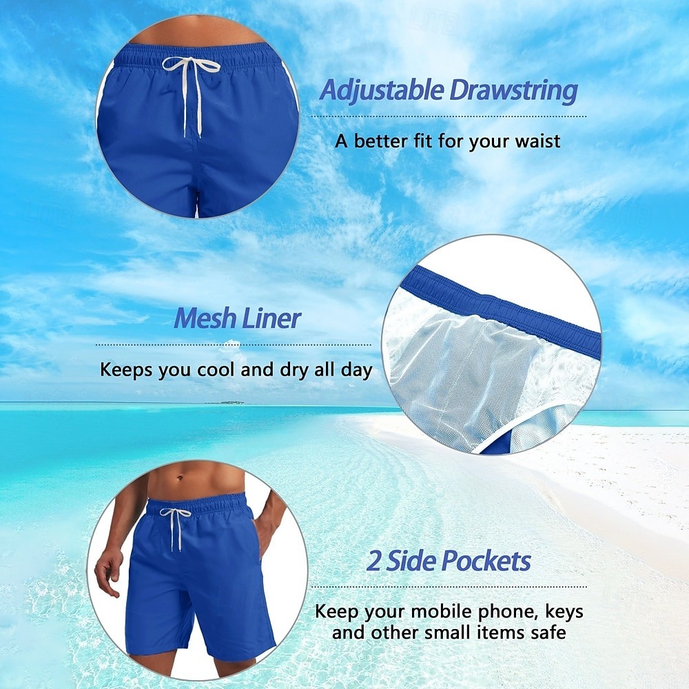 Men's Coconut Tree Gradient Color Tropical Plants Swimming Trunks Board Shorts Summer Shorts Mid Waist Hawaiian Beach Wear Vacation Drawstring Mesh Lining Elastic Waist Designer Clothing Apparel