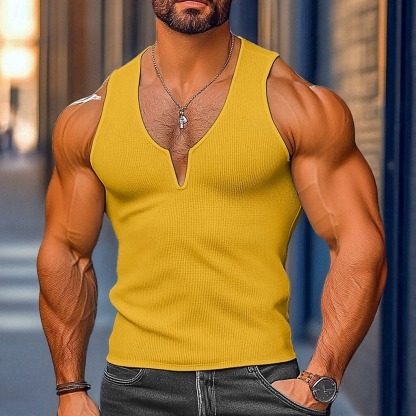 Men's Waffle Tank Top Tank Top Vest Undershirt Sleeveless Shirt Plain V Neck Street Casual Sleeveless Clothing Apparel Fashion Classic Comfortable Big and Tall