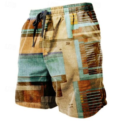 Men's Graphic Color Block Stripe Shorts Summer Shorts Beach Shorts Mid Waist Streetwear Hawaiian Designer Casual Daily Holiday Drawstring Elastic Waist 3D Print Designer Clothing Apparel