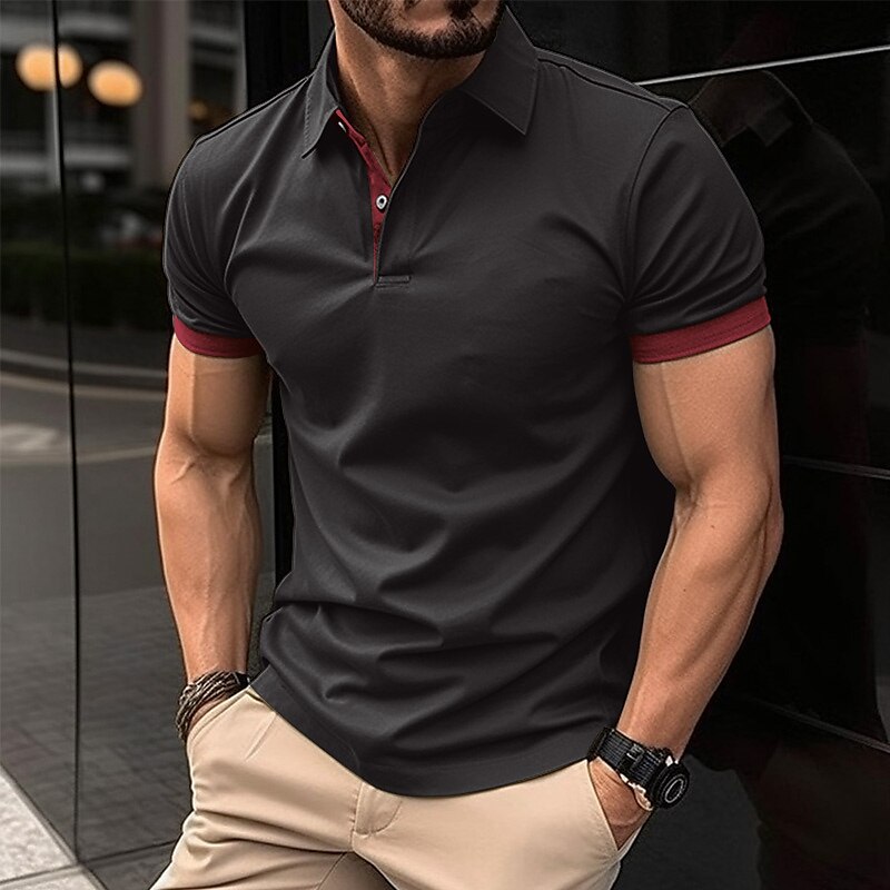 Men's Polo Shirt Golf Shirt Casual Holiday Lapel Classic Short Sleeve Fashion Basic Plain Button Summer Regular Fit Black Pink Wine Navy Blue Blue Orange Polo Shirt