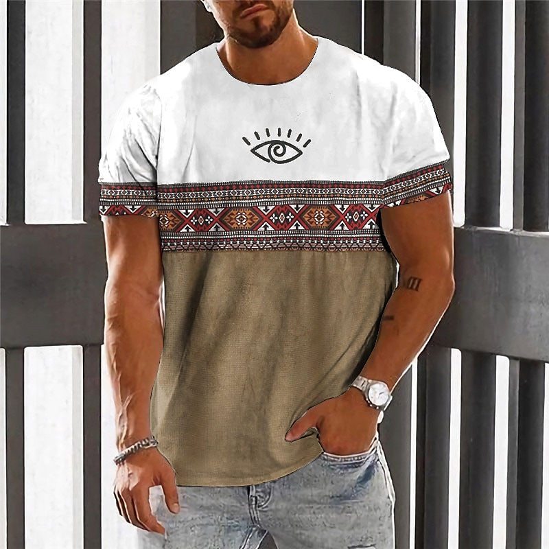 Men's Graphic Color Block Tribal T shirt Short Sleeve T shirt 3D Print Crew Neck Shirt Fashion Designer Ethnic Outdoor Daily Sports Blue Brown Green Spring & Summer Clothing Apparel S M L XL 2XL 3XL