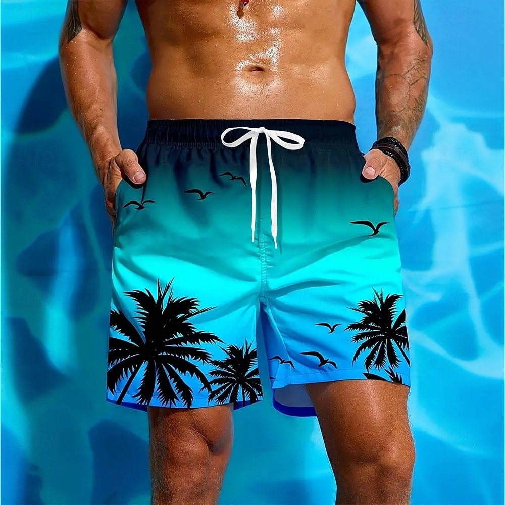 Men's Coconut Tree Gradient Color Tropical Plants Swimming Trunks Boar