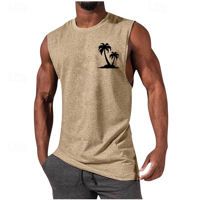 Men's Tank Top Vest Top Undershirt Sleeveless Shirt Sleeveless Crew Neck Summer Coconut Tree Fashion Designer Basic Print Vacation Street Going out Black White Wine Top Tee for Men